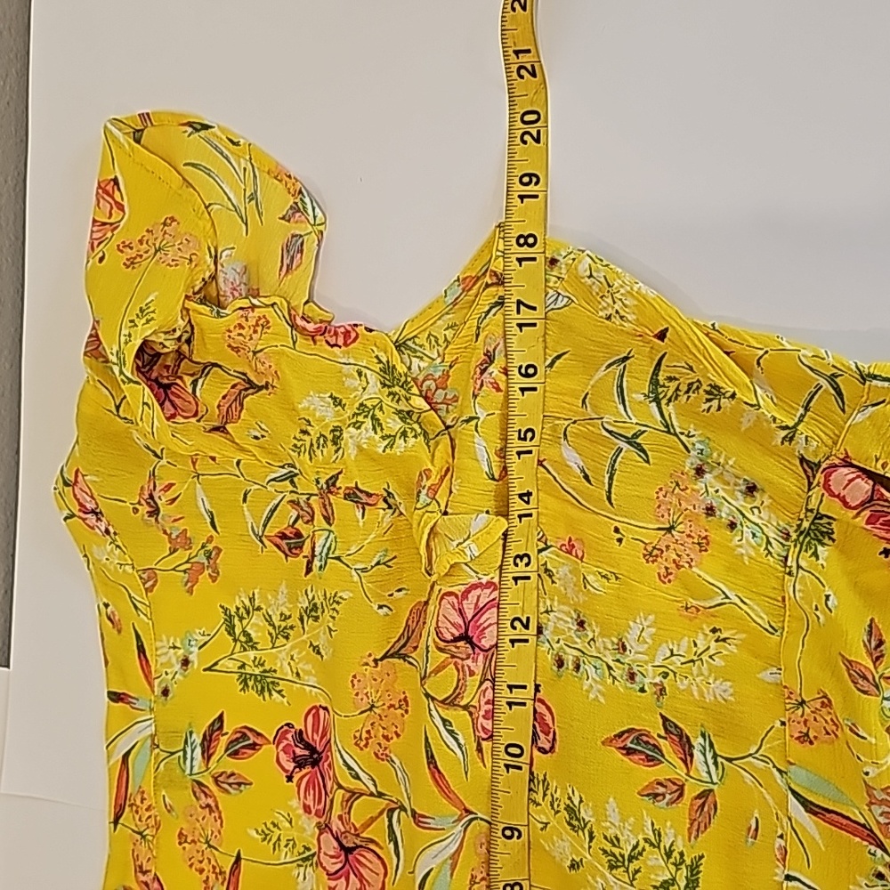 Sofia Womens Yellow Maxi Dress  Floral Short Sleeve Ruffle Size S - Picture 10 of 12